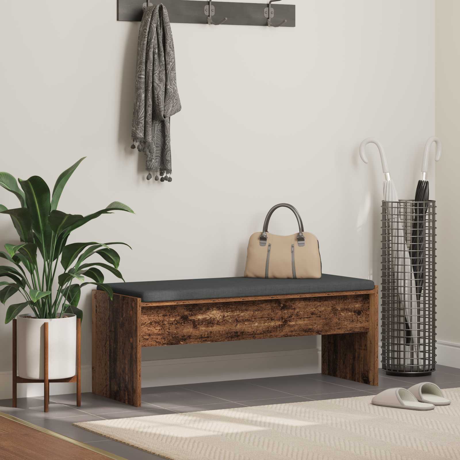 Hall Bench with Cushion in Old Wood