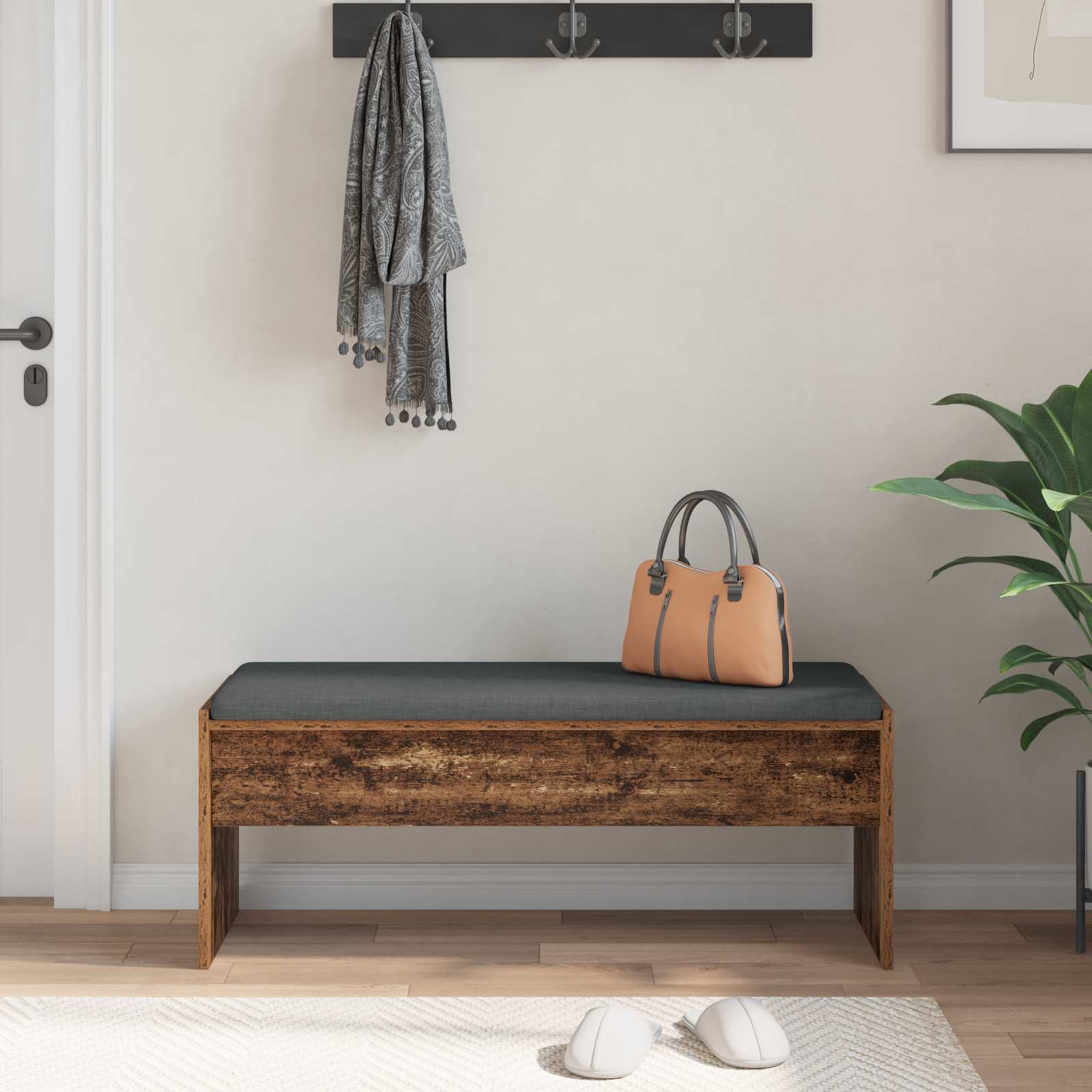vidaXL Hall Bench with Cushion Old Wood 103 x 38 x 40 cm 4
