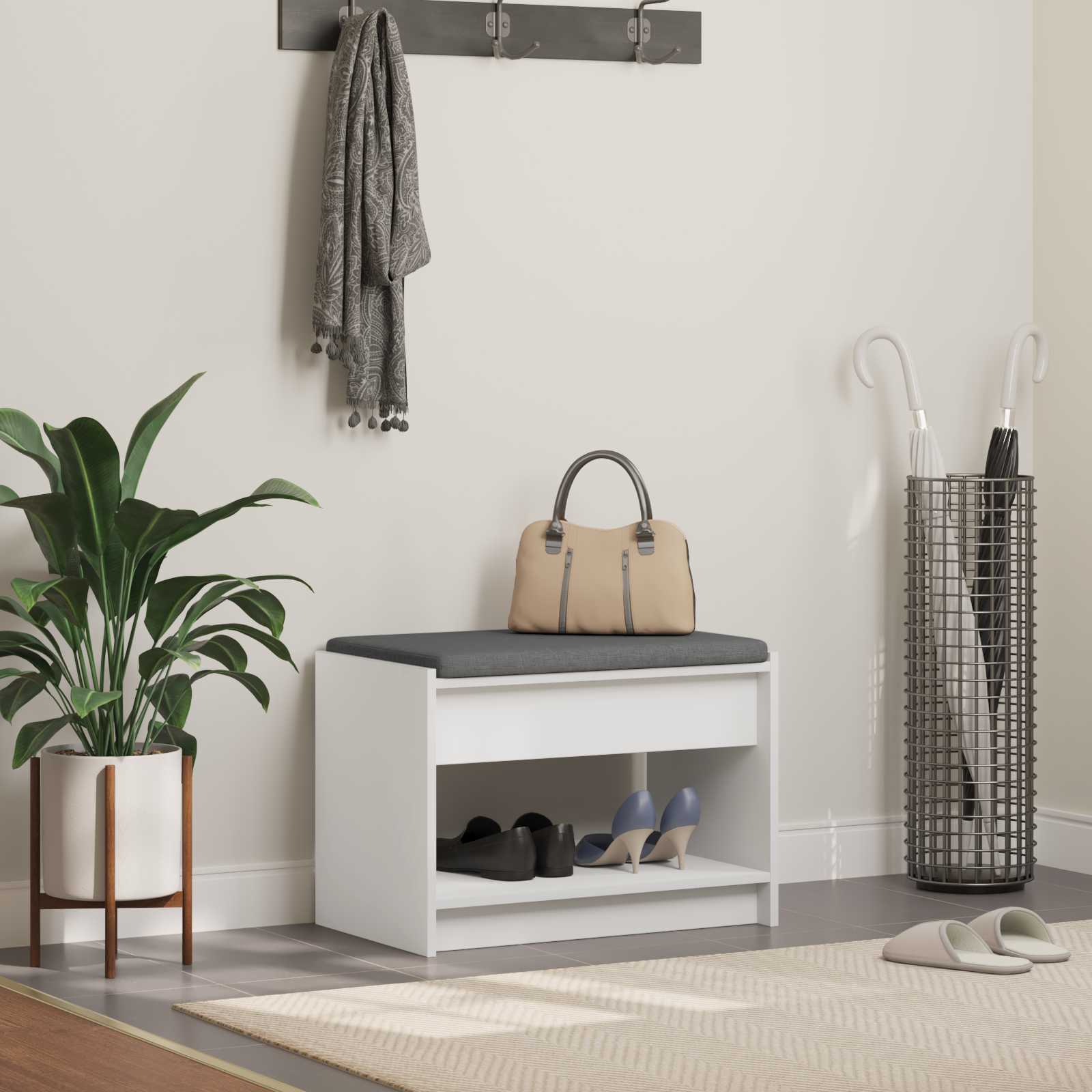 vidaXL Hall Bench White 63 x 38 x 45 cm Engineered Wood and Fabric 1