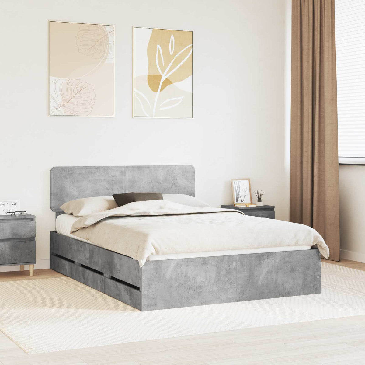 Bed Frame Engineered Wood Length Concrete Grey
