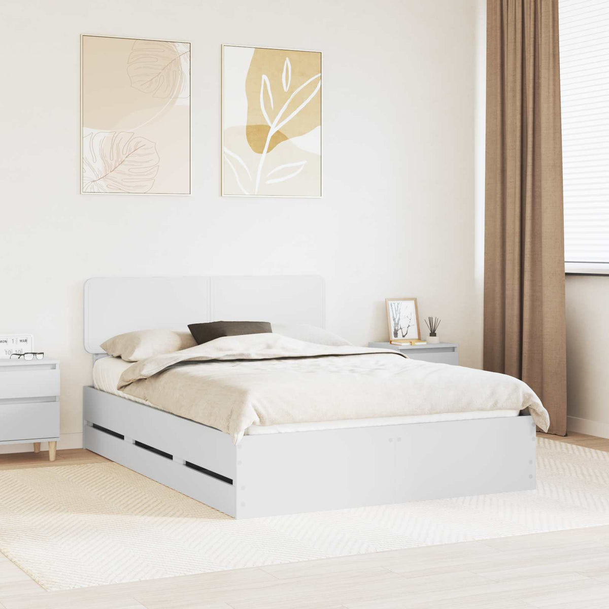 Bed Frame with Drawer Engineered Wood Length 190 cm White 140 cm