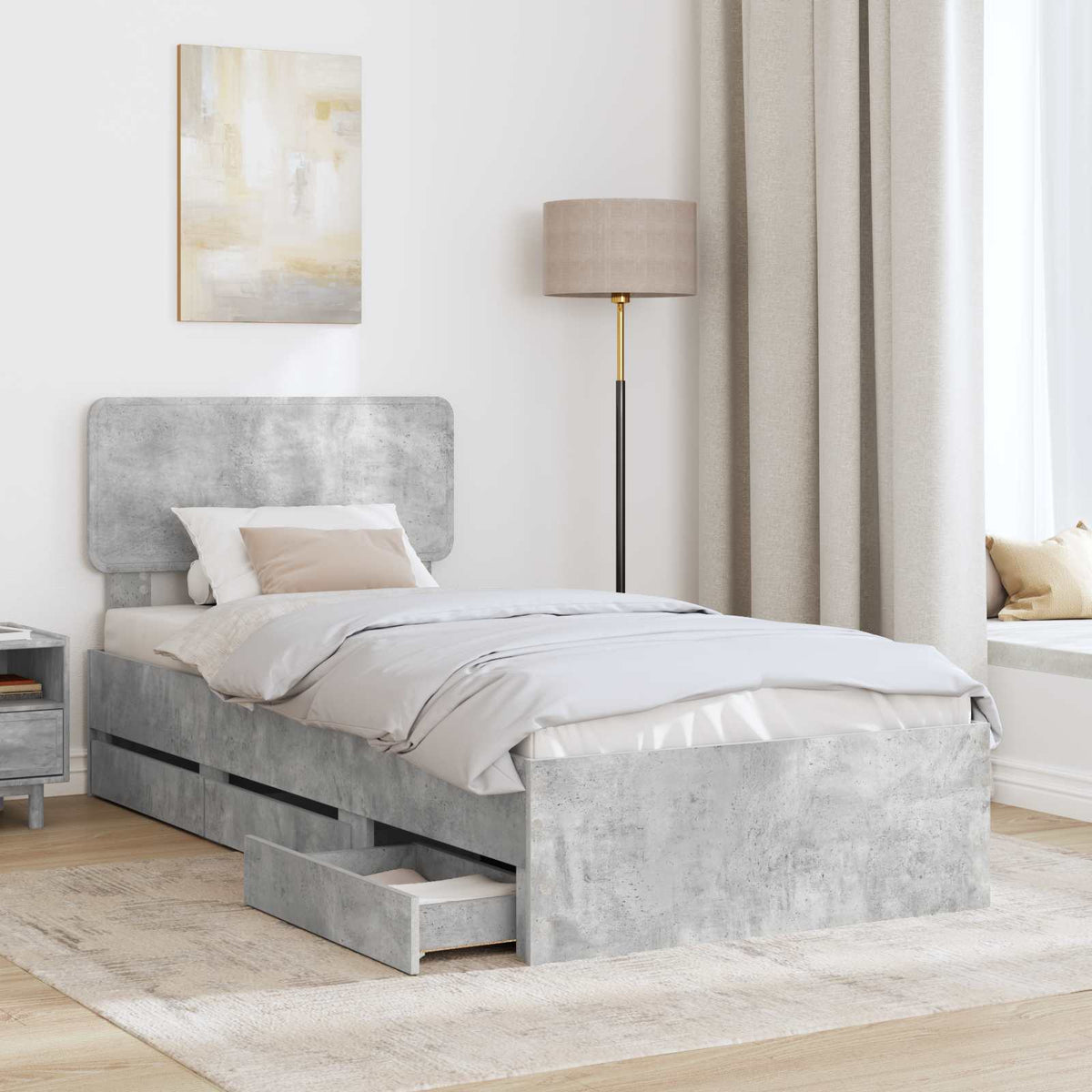 Bed Frame Engineered Wood Length 200 cm Concrete Grey 90 cm
