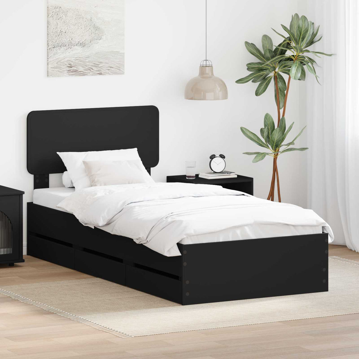 Bed Frame with Drawer Engineered Wood Length 190 cm Black 75 cm