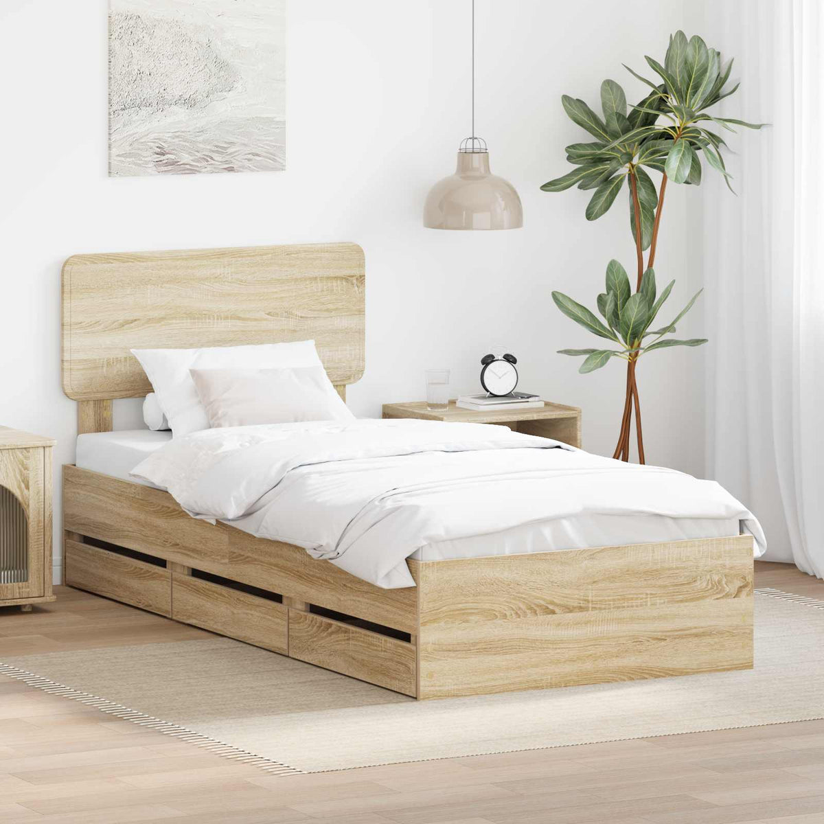 Bed Frame with Drawer Engineered Wood Length 190 cm Sonoma oak 75 cm