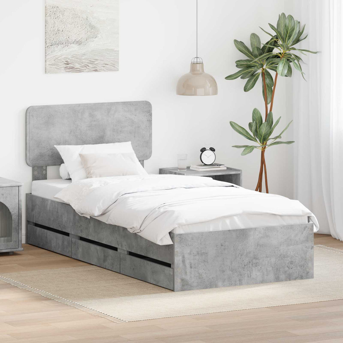 Bed Frame with Drawer Engineered Wood Length 190 cm Concrete grey 75 cm