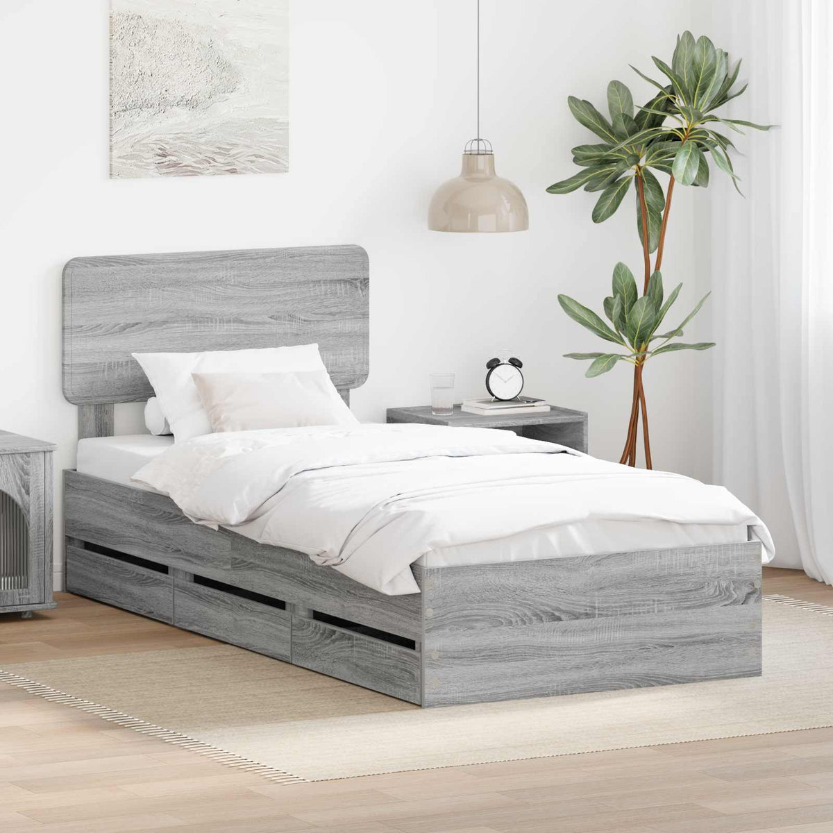 Bed Frame Drawer Engineered Wood Length Grey sonoma
