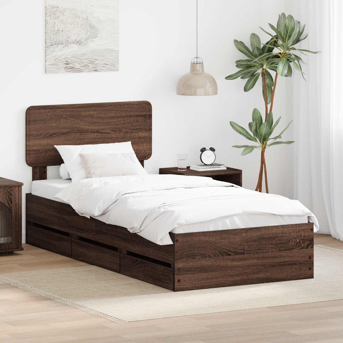 Bed Frame with Drawer Engineered Wood Length 190 cm Brown oak 75 cm