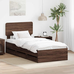 Bed Frame with Drawer Engineered Wood Length 190 cm Brown oak 75 cm