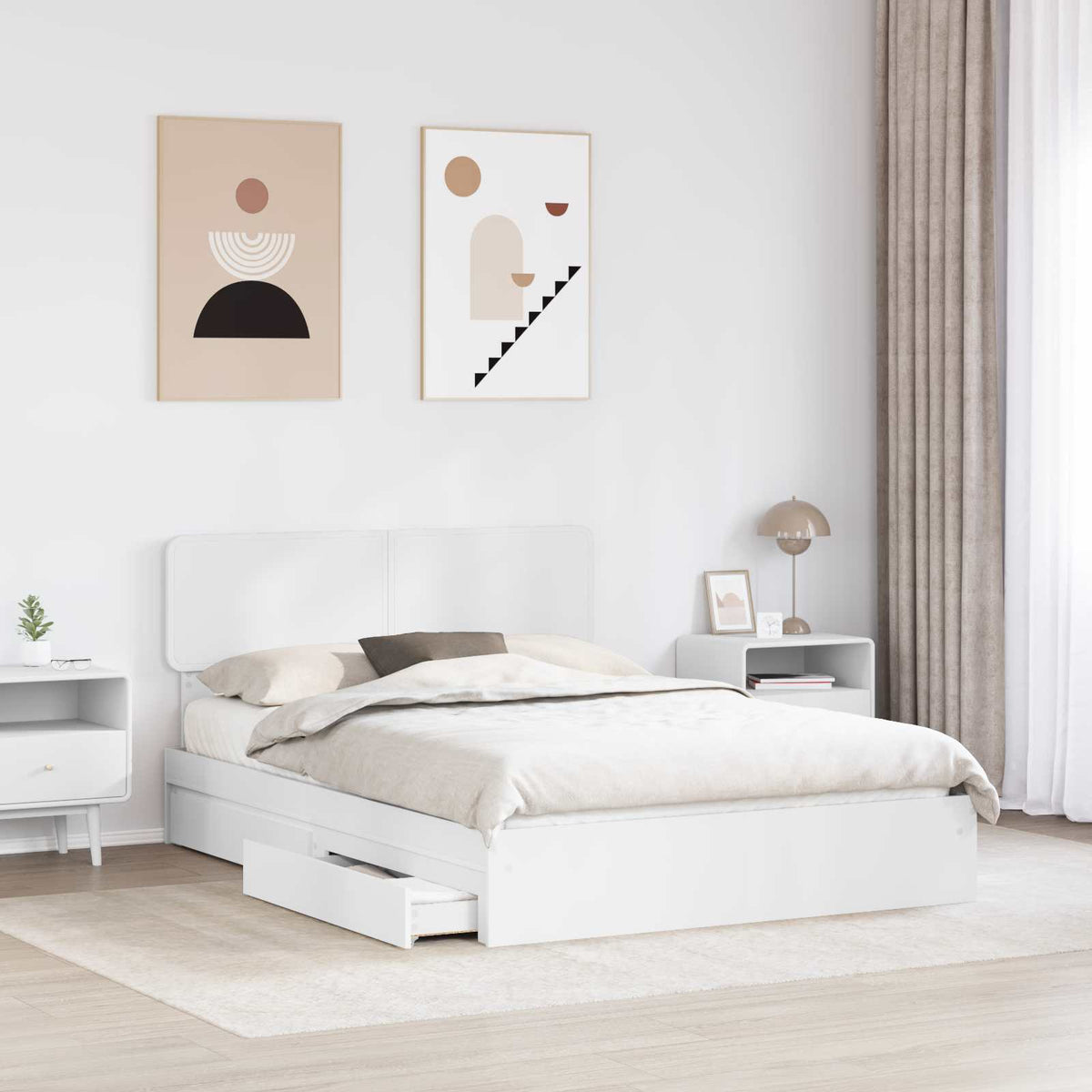 Storage Bed with Drawer Engineered Wood Length 190 cm White 140 cm