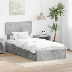 Storage Bed with Drawer Engineered Wood Length 190 cm Concrete grey 90 cm