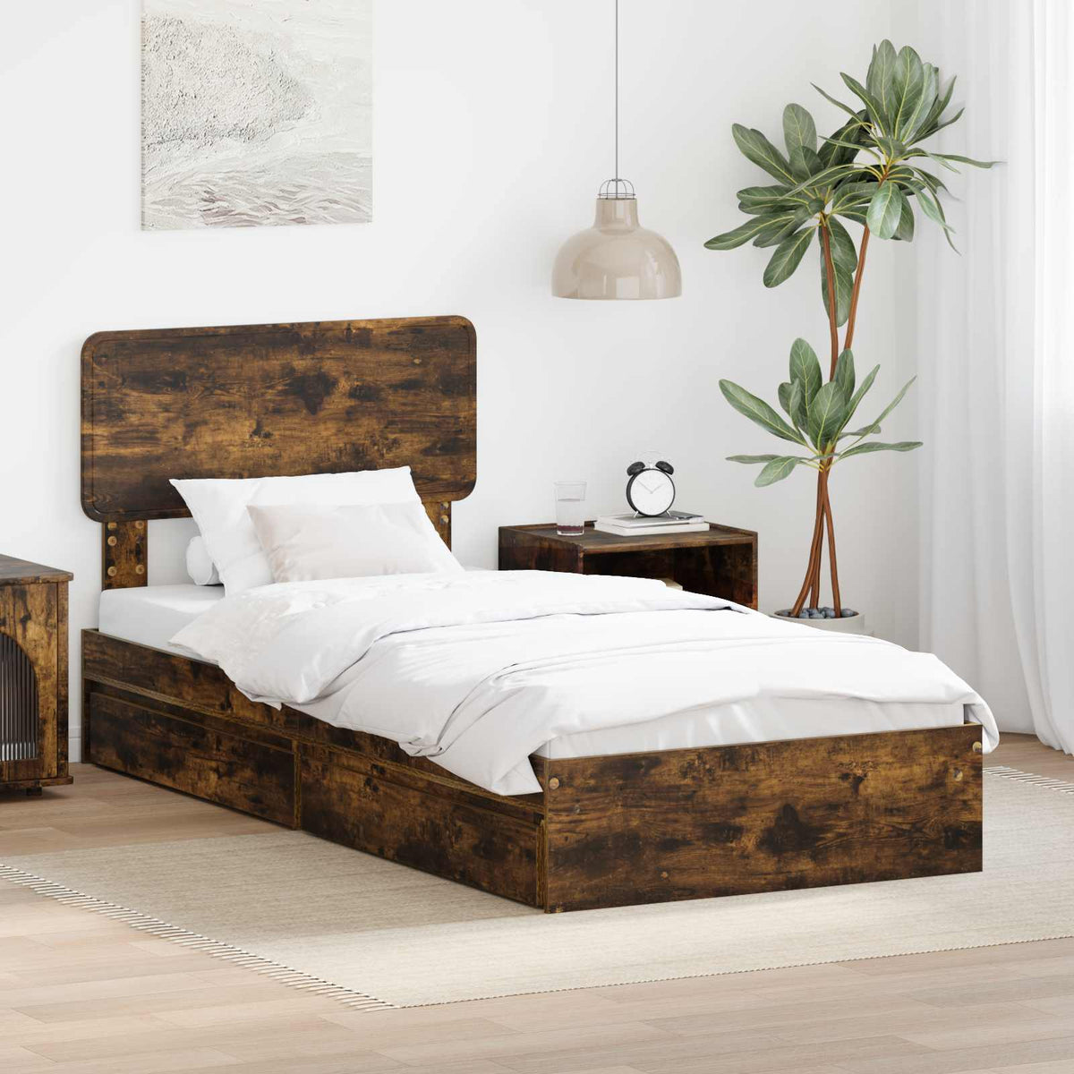 Storage Bed Drawer Engineered Wood Length Smoked oak