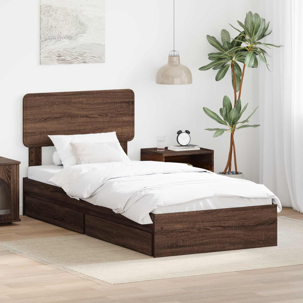 Storage Bed with Drawer Engineered Wood Length 190 cm Brown oak 75 cm