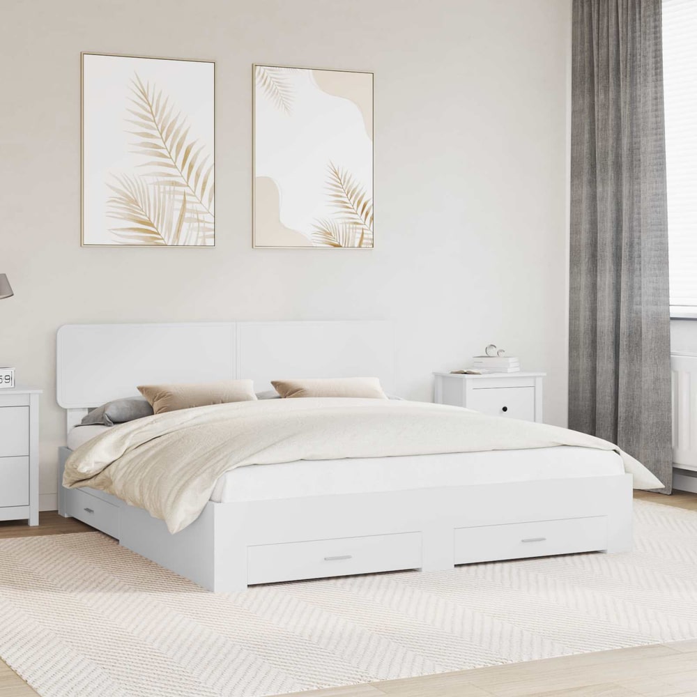 Bed Frame with Drawer Engineered Wood Length 200 cm White 180 cm
