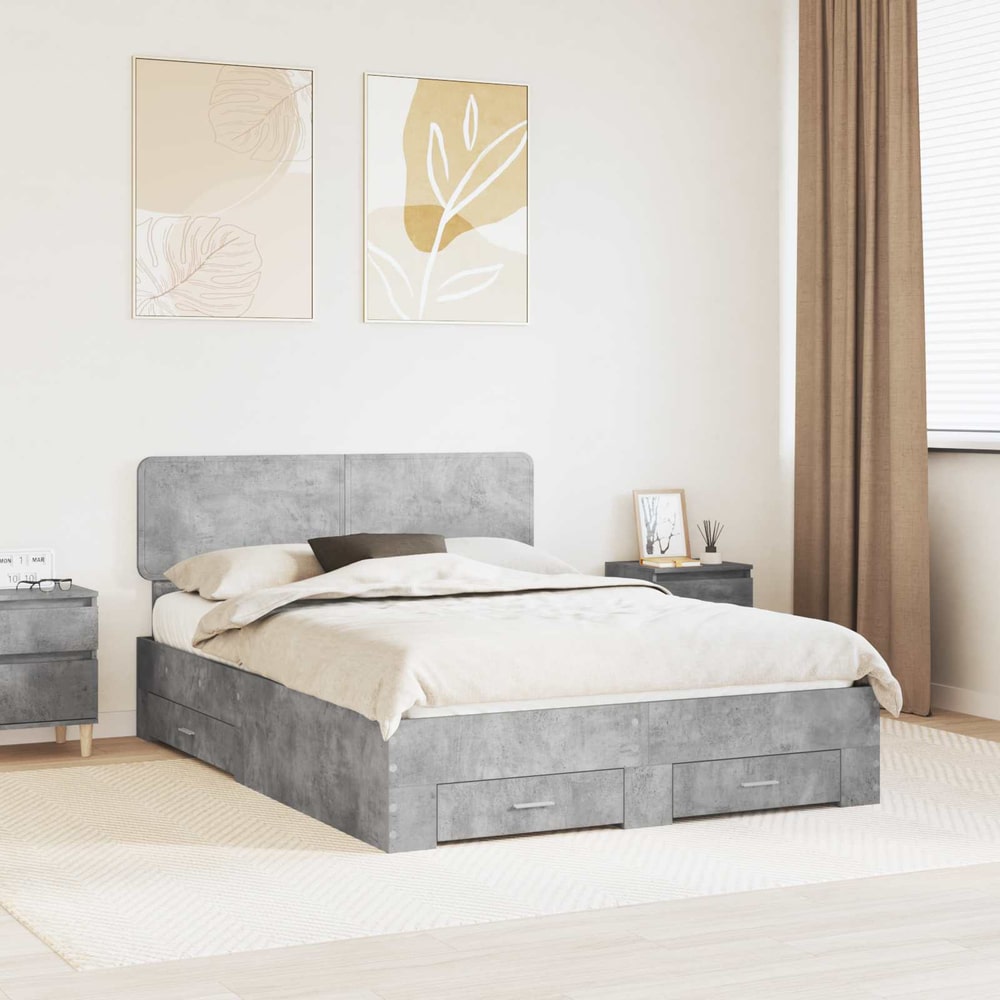 Bed Frame Engineered Wood Length Concrete Grey