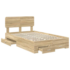 Bed Frame with Drawer 135 x 190 cm Engineered Wood Sonoma oak