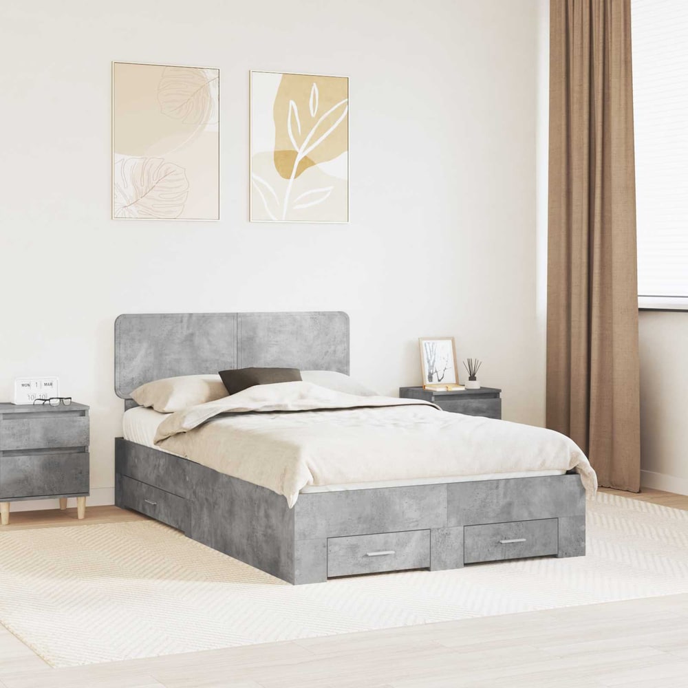 Bed Frame Drawer Engineered Wood Concrete grey