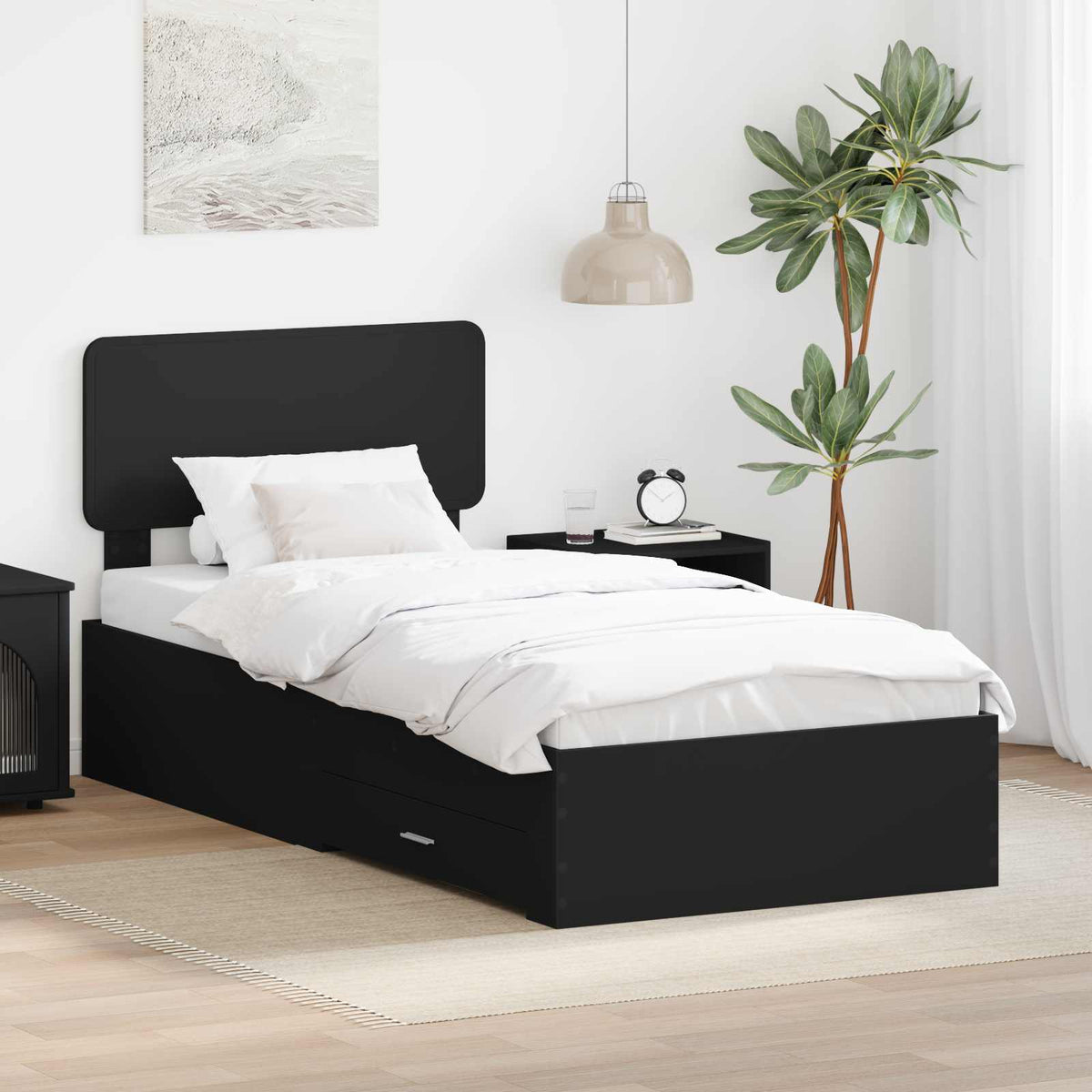 vidaXL Bed Frame with Drawer Black 100 x 200 cm Engineered Wood 1
