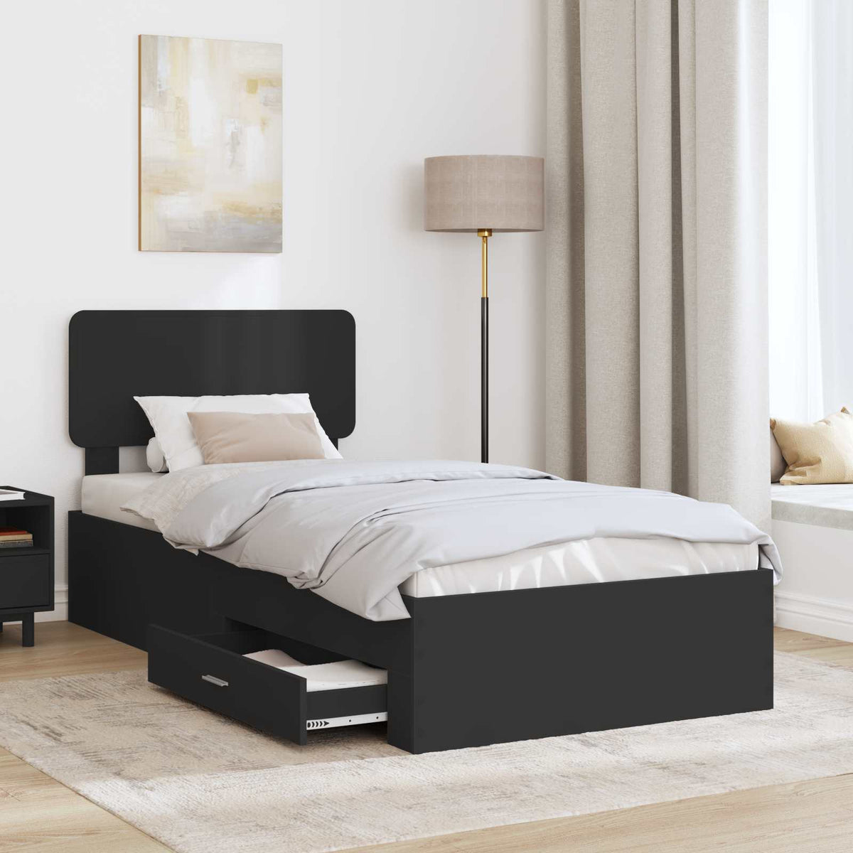 vidaXL Bed Frame with Drawer Black 100 x 200 cm Engineered Wood 3