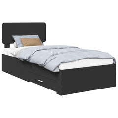 vidaXL Bed Frame with Drawer Black 100 x 200 cm Engineered Wood 2