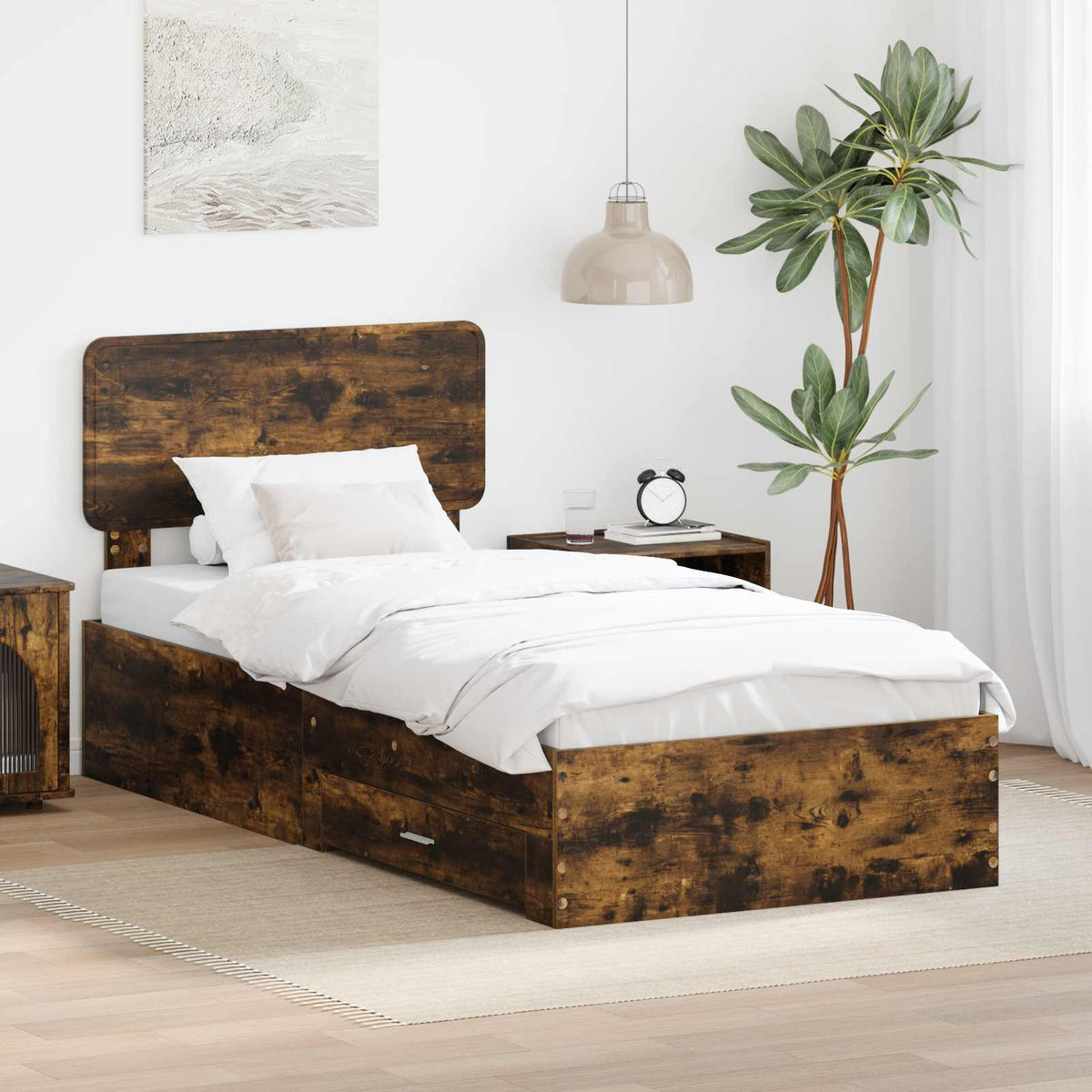 Bed Frame Drawer Engineered Wood Smoked oak
