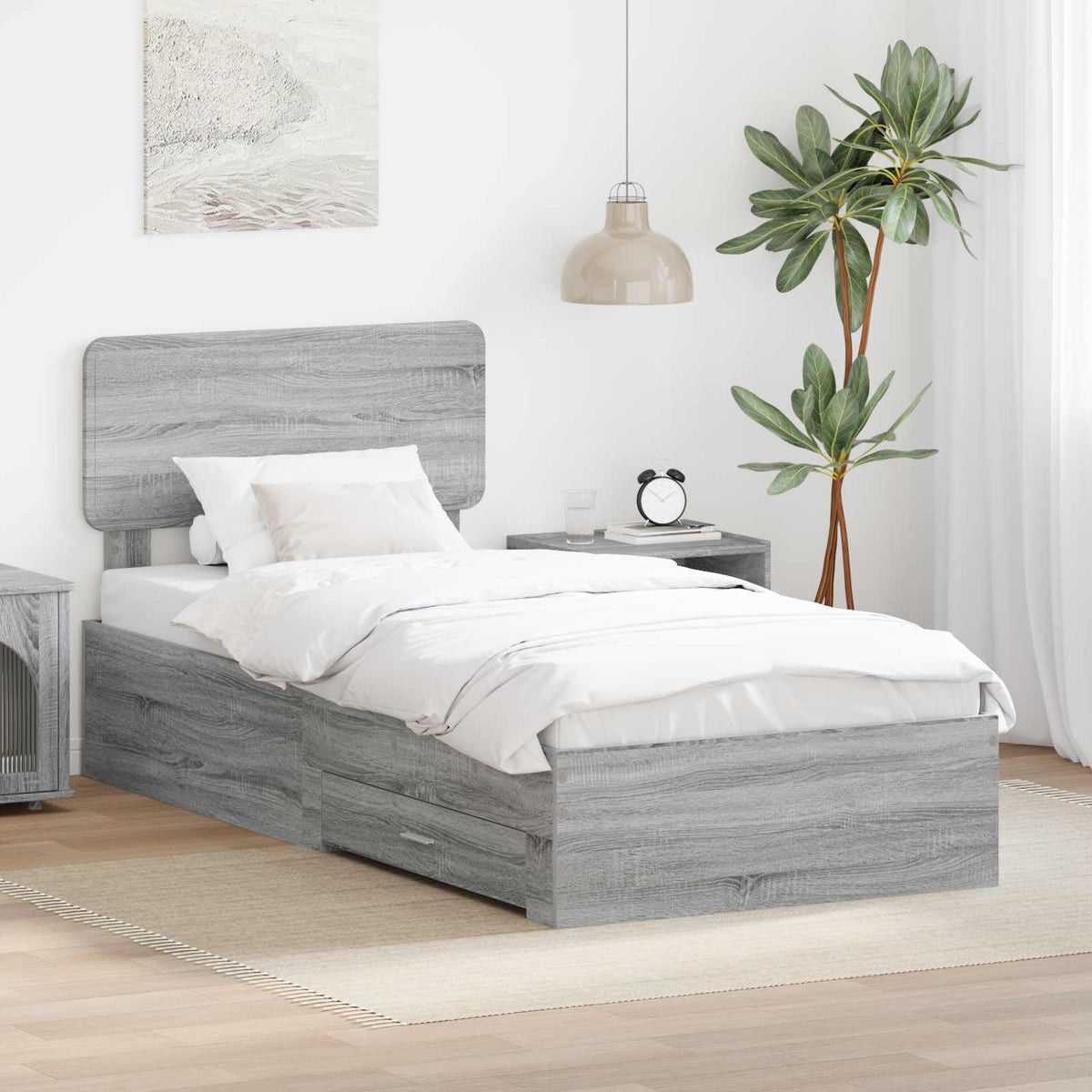Bed Frame Drawer Engineered Wood Grey sonoma
