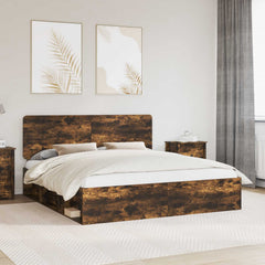 Bed Frame 200 x 200 cm Solid Pine Wood Smoked oak