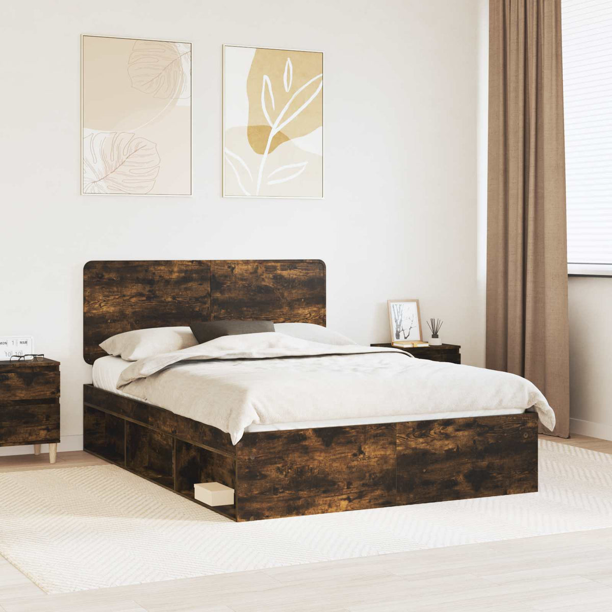 Bed Frame 140 x 200 cm Solid Pine Wood Smoked oak