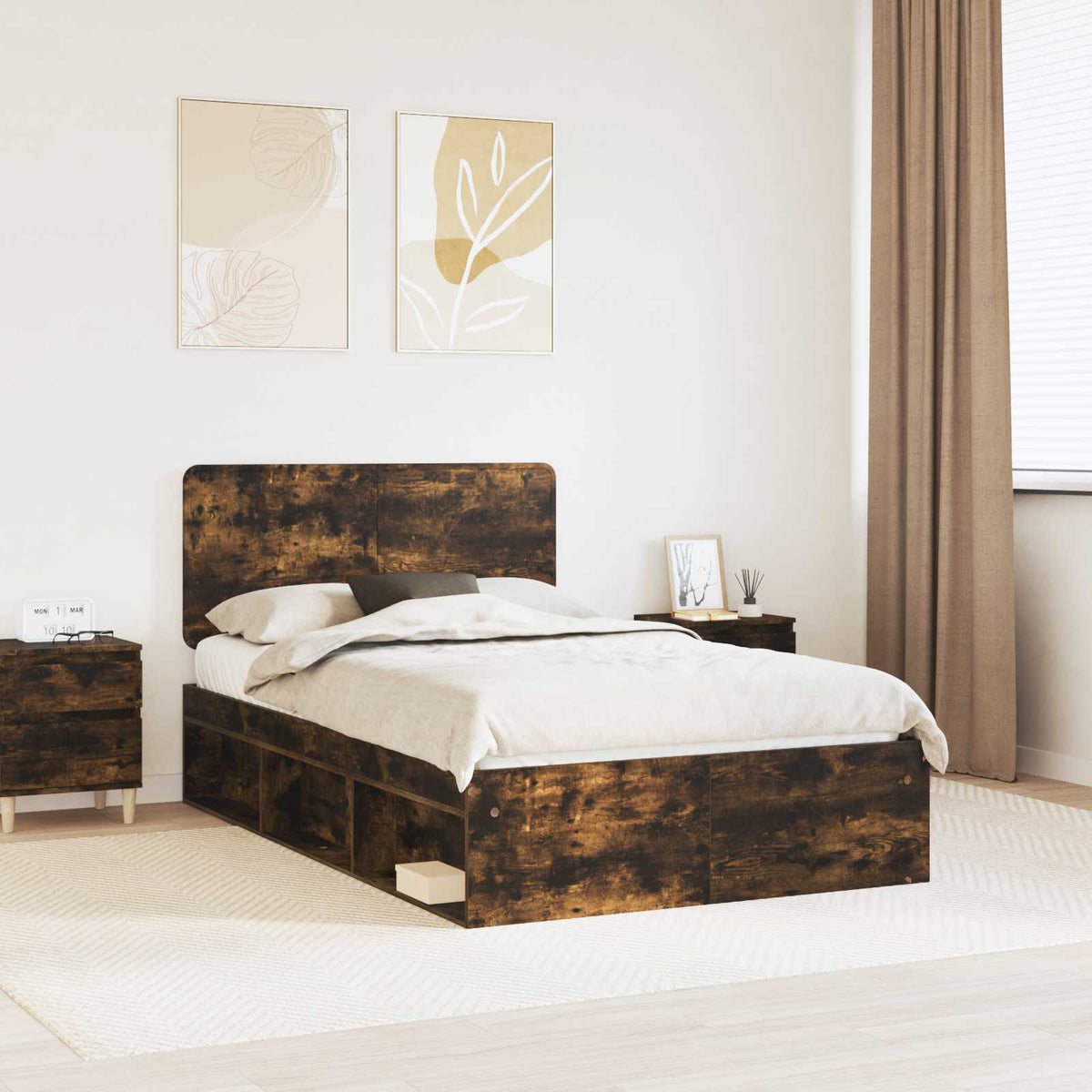 Bed Frame 120 x 190 cm Solid Pine Wood Smoked oak