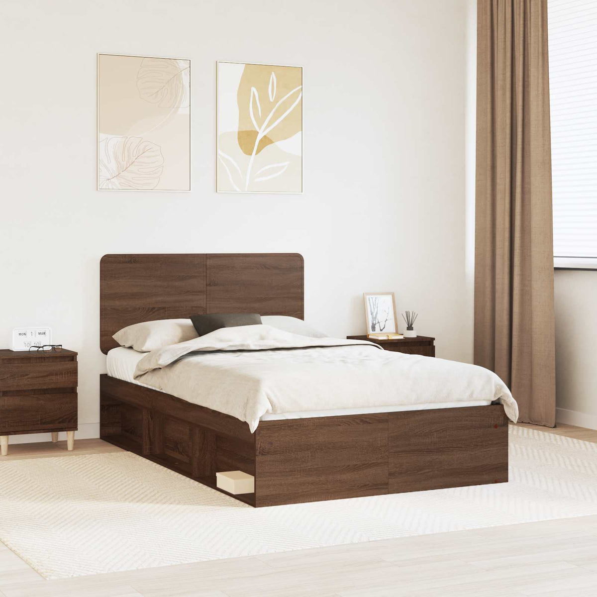 Bed Frame 120 x 190 cm Solid Pine Wood Brown oak