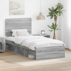 Bed Frame with Headboard 75 x 190 cm Solid Pine Wood Grey sonoma