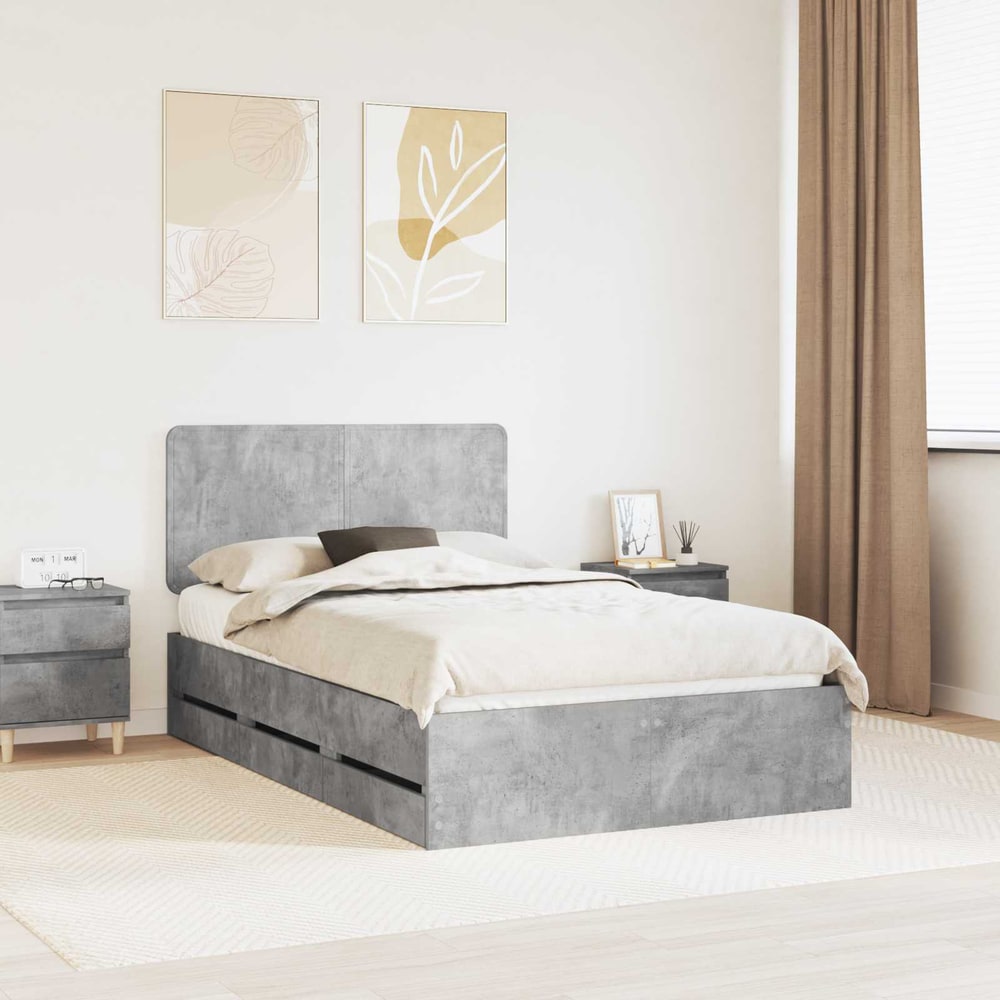 Bed Frame with Drawer 135 x 190 cm Engineer Wood Concrete grey