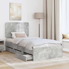 Bed Frame Drawer Engineer Wood Concrete grey