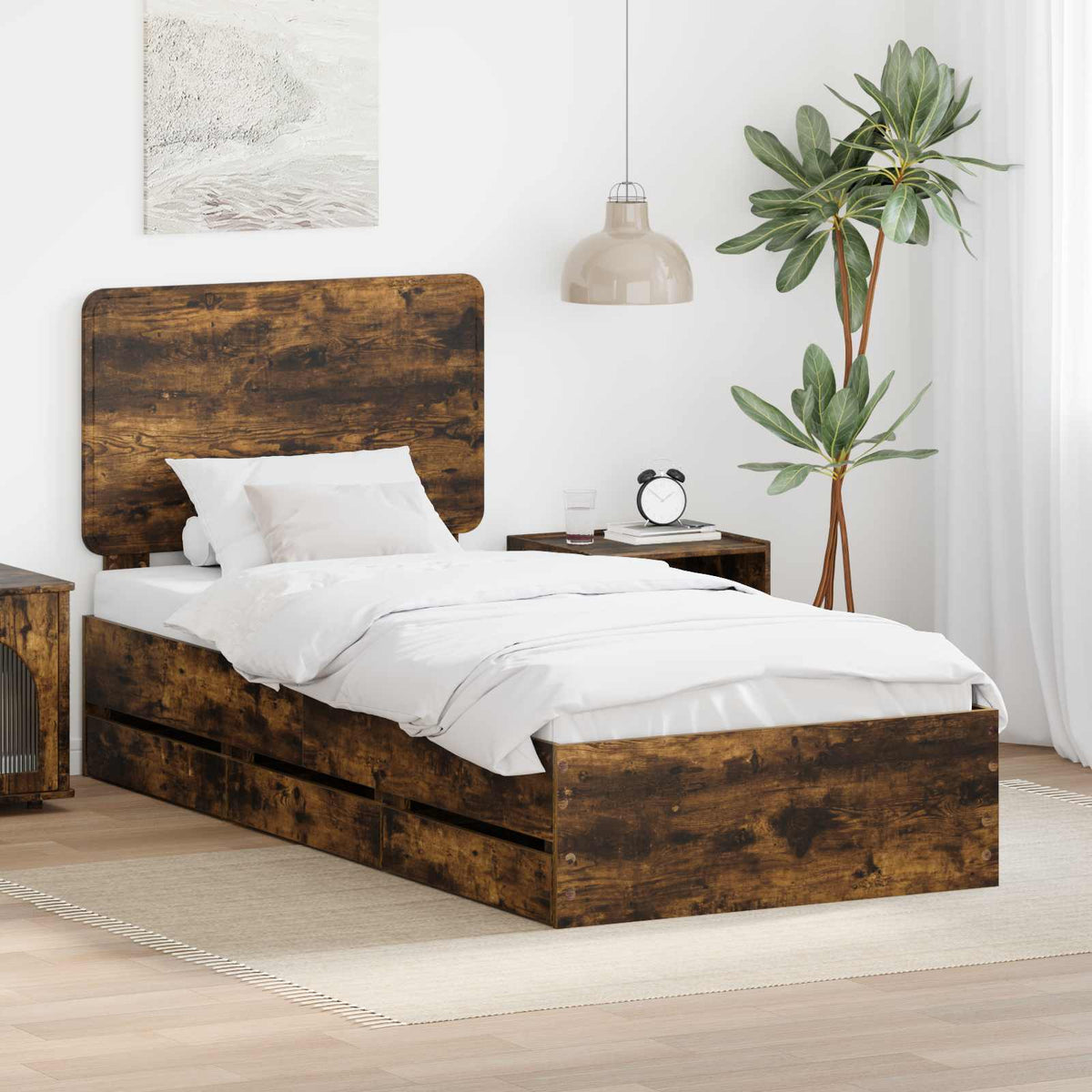 Bed Frame Drawer Engineer Wood Smoked oak