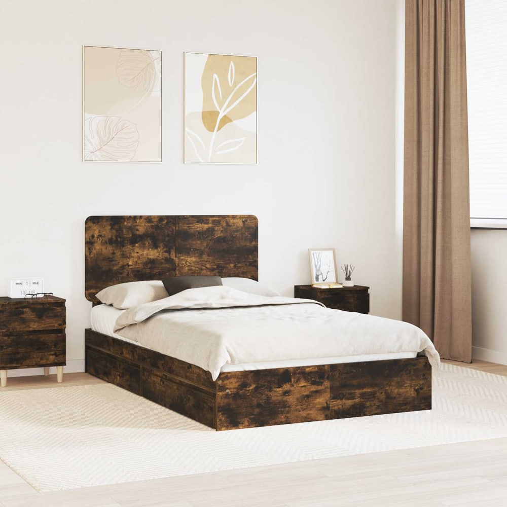 Storage Bed with Drawer Engineered Wood Length 190 cm Smoked oak 135 cm