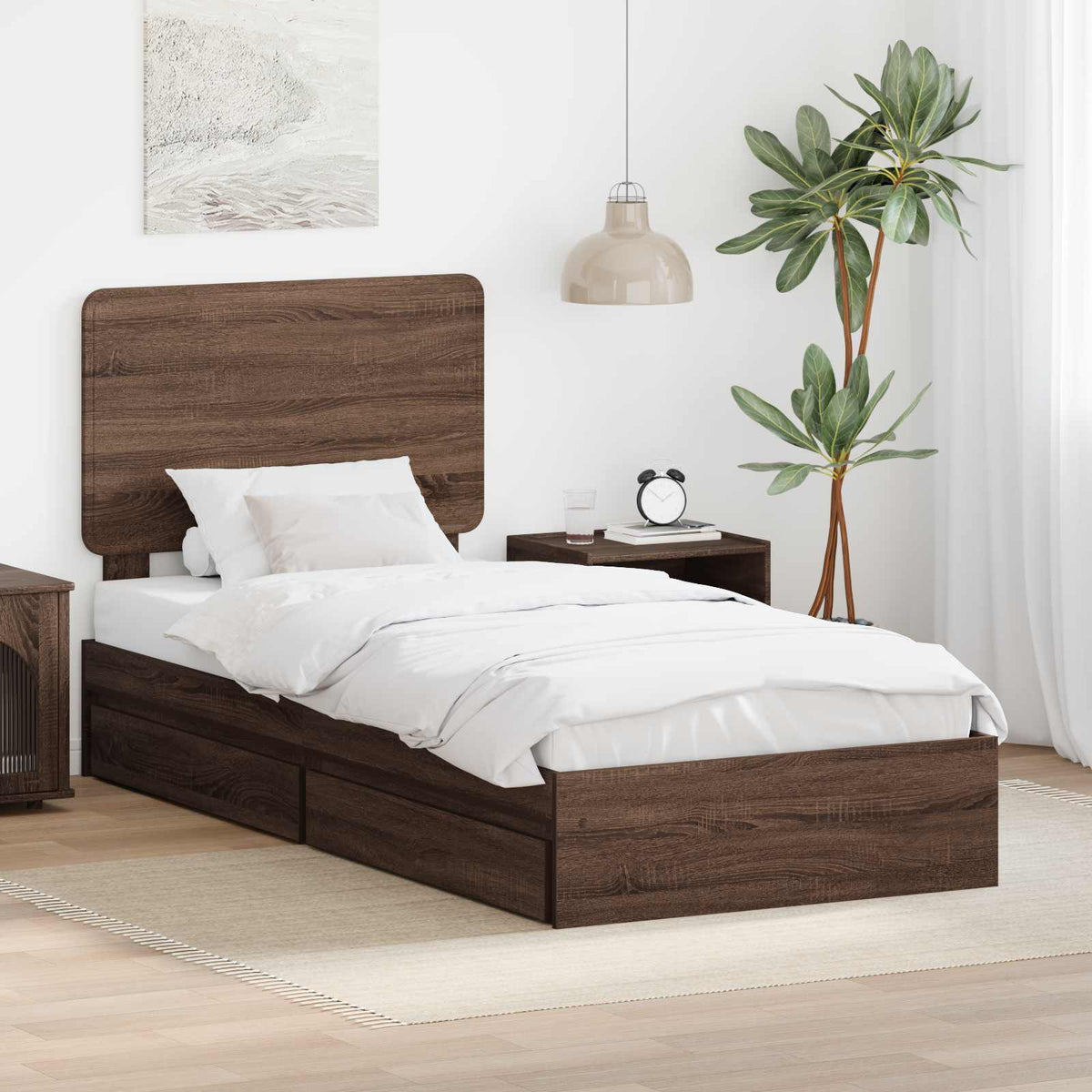 Storage Bed with Drawer Engineered Wood Length 190 cm Brown oak 75 cm