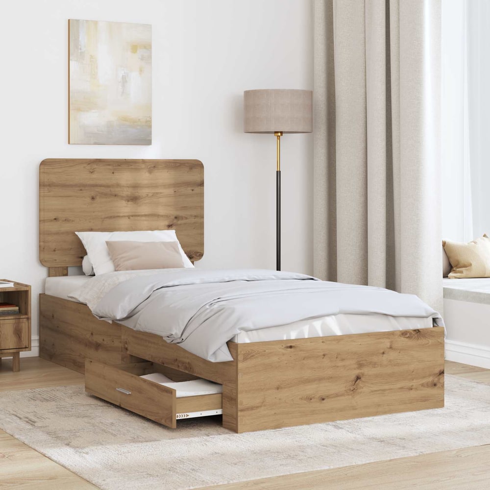 Bed Frame with Drawer Engineered Wood Length 200 cm Artisan Oak 90 cm