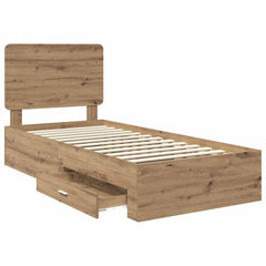 Bed Frame with Drawer Engineered Wood Length 200 cm Artisan Oak 90 cm