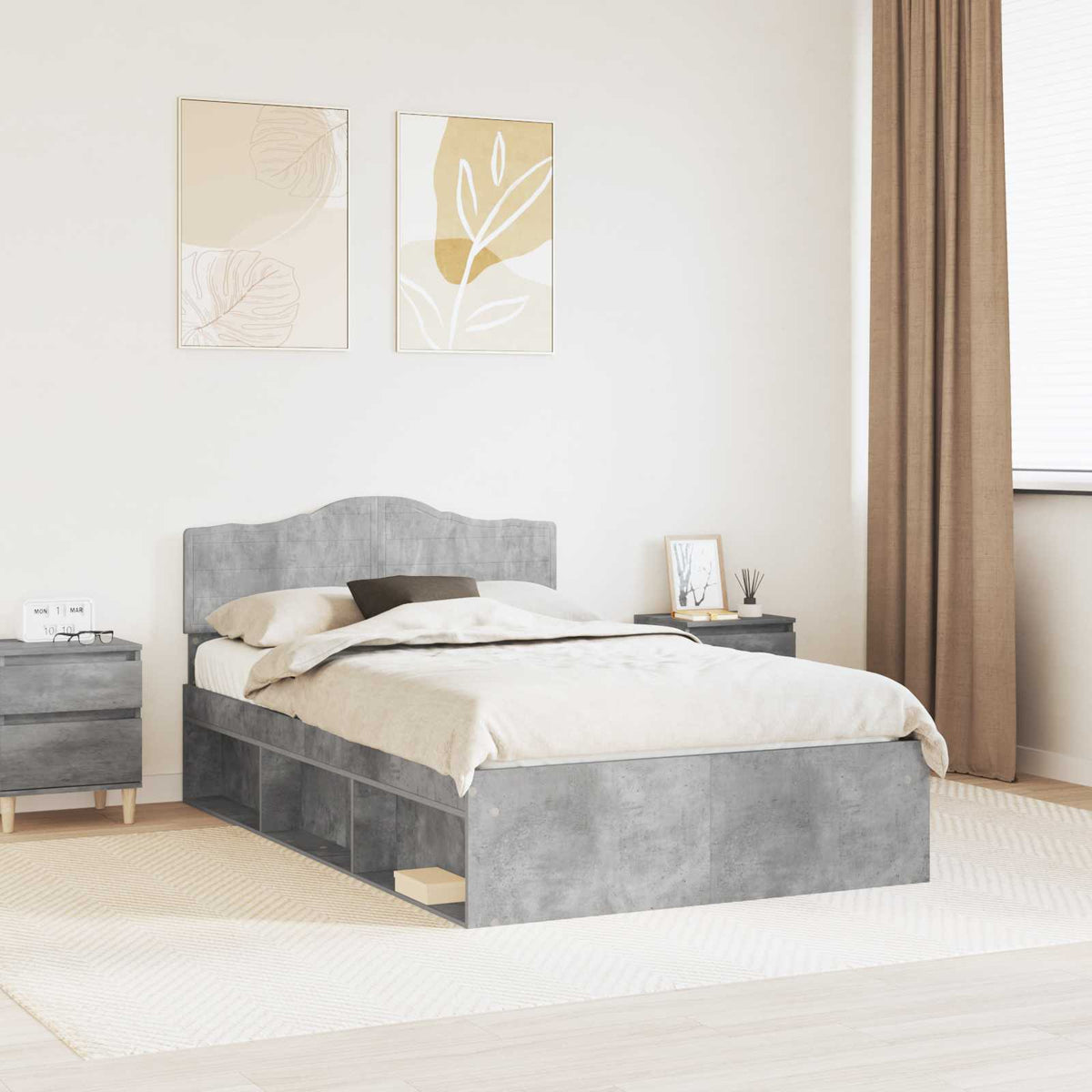 Bed Frame 135 x 190 cm Solid Pine Wood Concrete grey