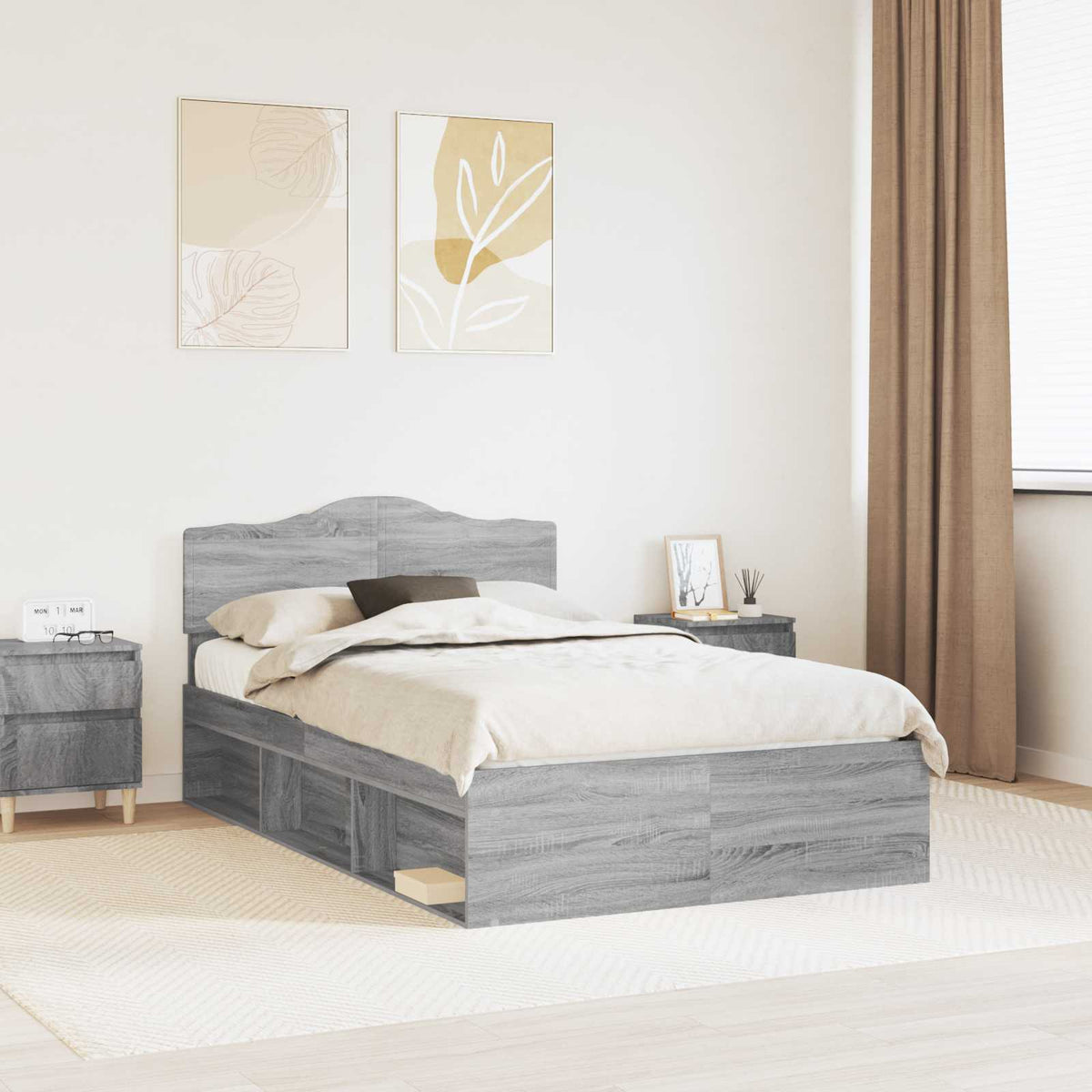 Bed Frame 135 x 190 cm Solid Pine Wood Grey sonoma