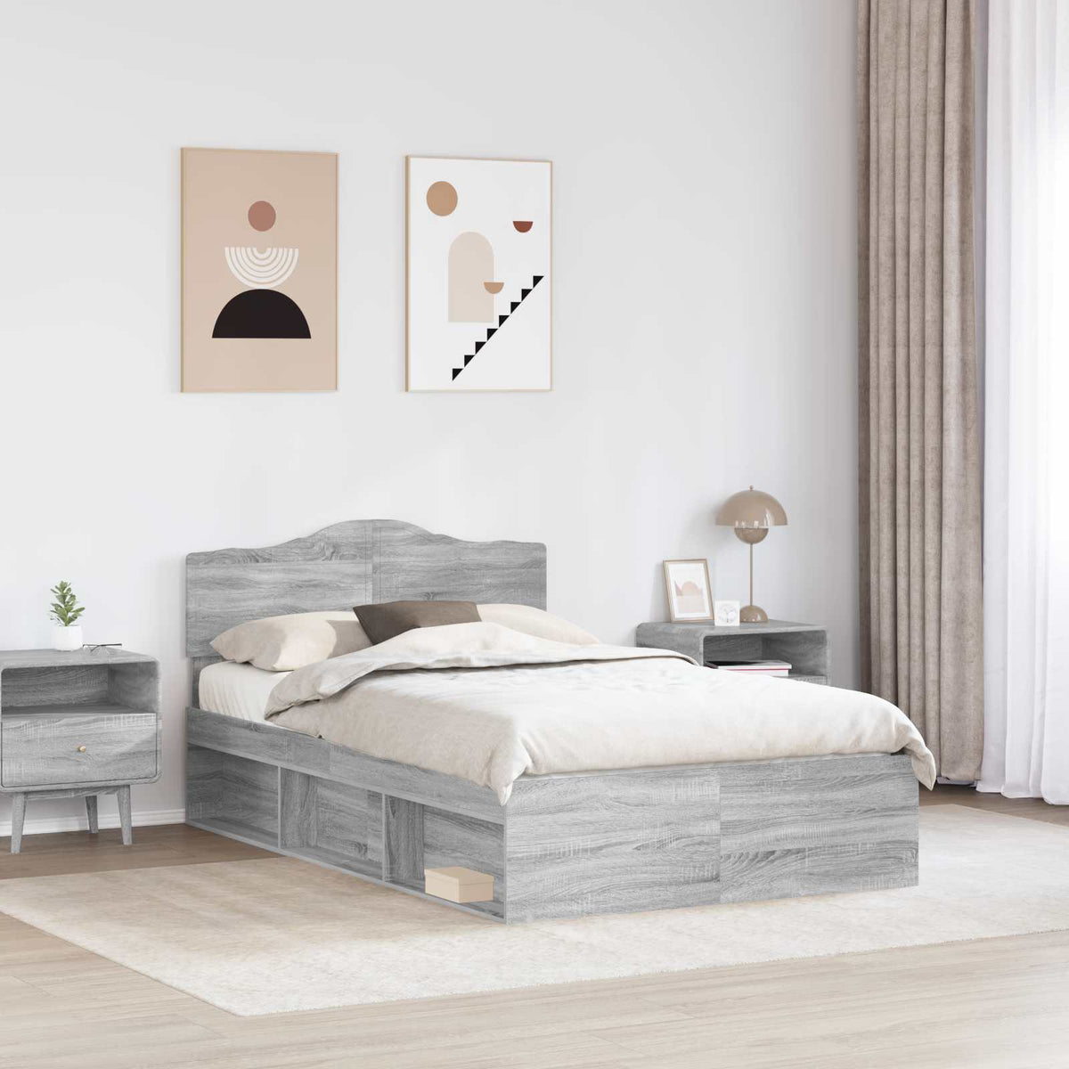 Bed Frame 135 x 190 cm Solid Pine Wood Grey sonoma