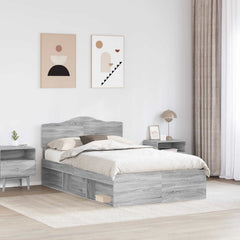 Bed Frame 135 x 190 cm Solid Pine Wood Grey sonoma