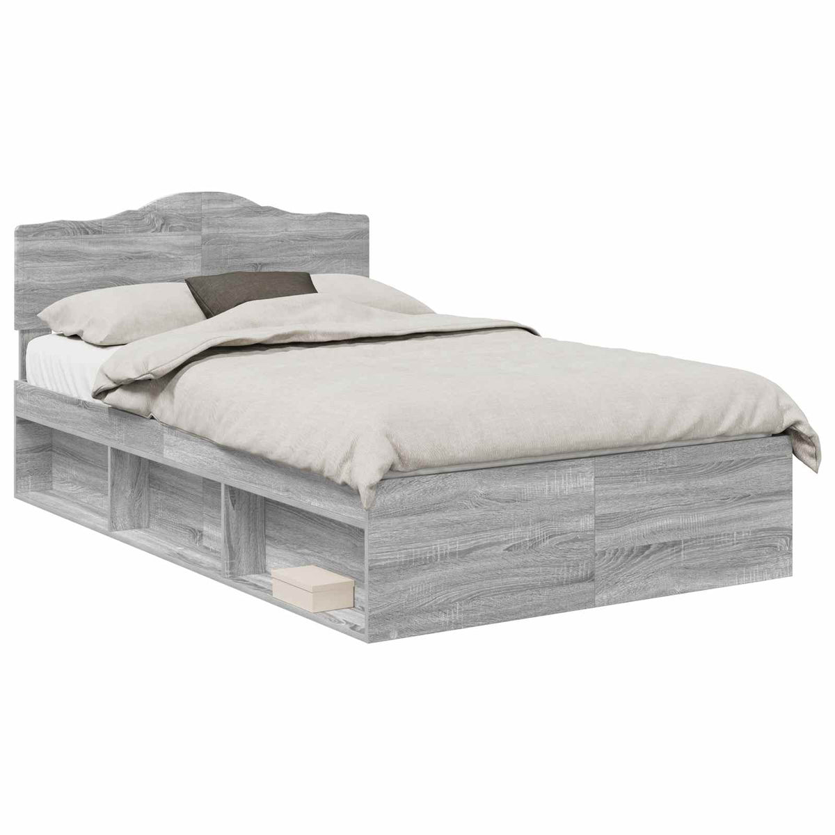 Bed Frame 135 x 190 cm Solid Pine Wood Grey sonoma