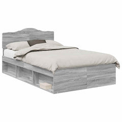 Bed Frame 135 x 190 cm Solid Pine Wood Grey sonoma