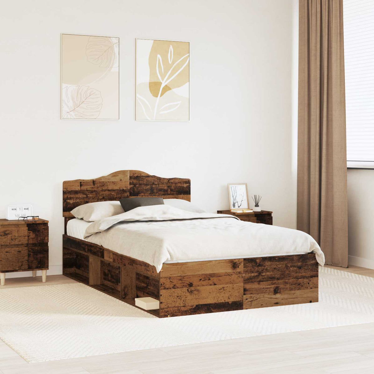 Bed Frame 135 x 190 cm Solid Pine Wood Old wood