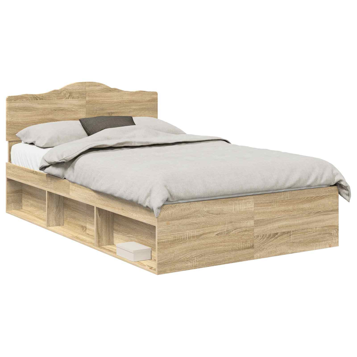 Bed Frame with Headboard 120 x 190 cm Solid Pine Wood Sonoma oak