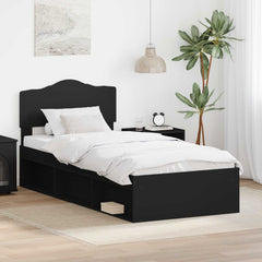 Bed Frame Headboard Solid Pine Wood Black