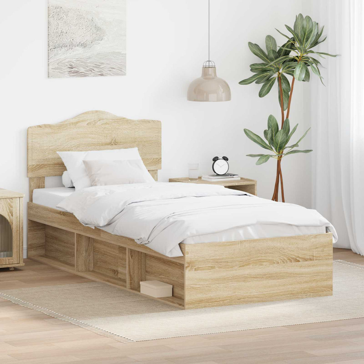 Bed Frame Headboard Solid Pine Wood Sonoma oak