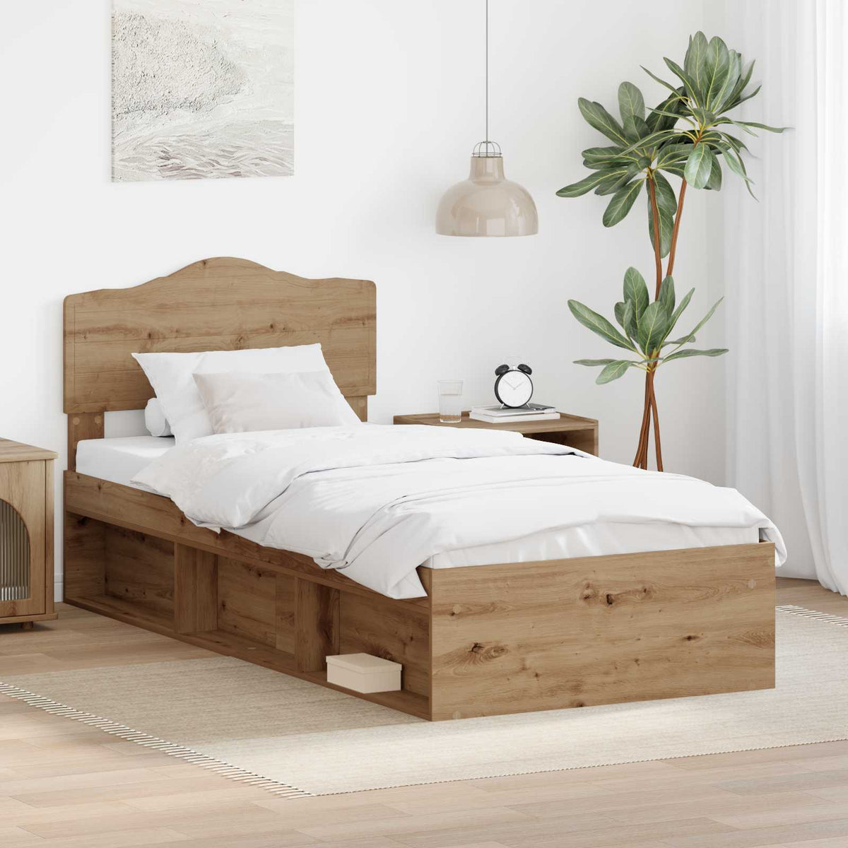 Bed Frame Headboard Solid Pine Wood Artisan oak