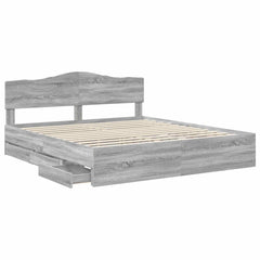 Bed Frame with Drawer Engineer Wood Length 200 cm Grey Sonoma 180 cm