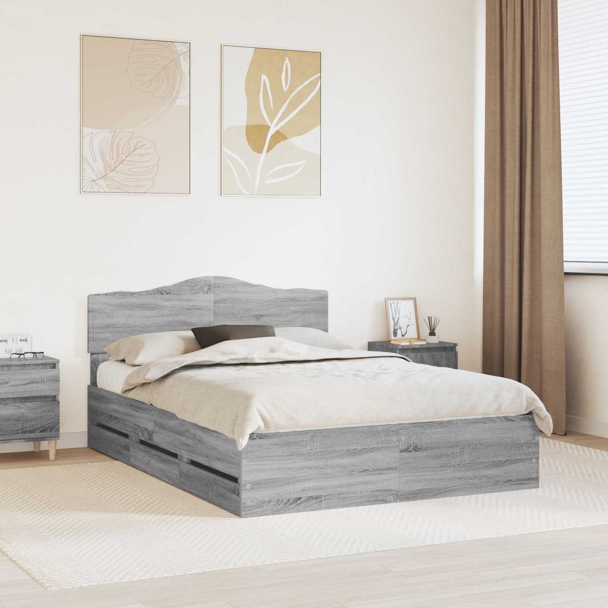 Bed Frame Drawer Engineer Wood Length Grey Sonoma